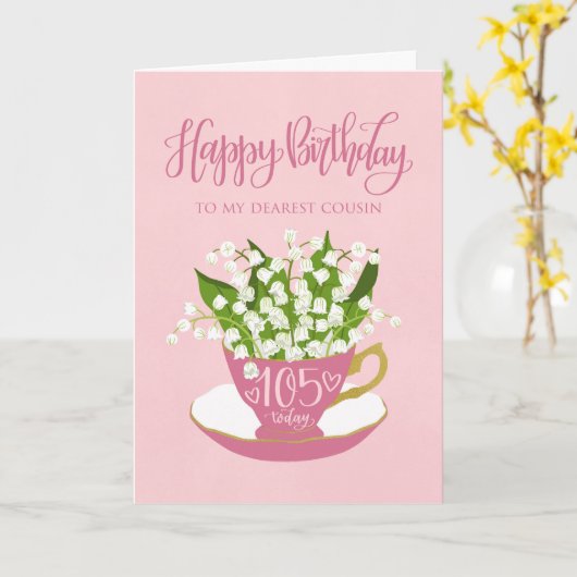 Lelie van de Vallei Teacup 105e verjaardag neef Kaart (Gele Bloem)