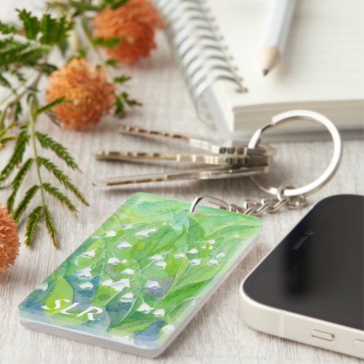 Lelie van de Vallei Waterverf schilderij Monogram Sleutelhanger (Voorkant Rechts)