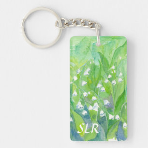 Lelie van de Vallei Waterverf schilderij Monogram Sleutelhanger