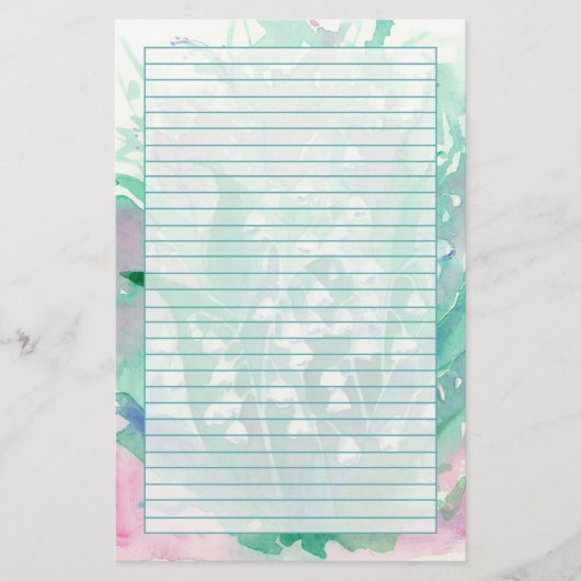 Lelie van de Valley Waterverf Flowers Green Lined Briefpapier (Voorkant)