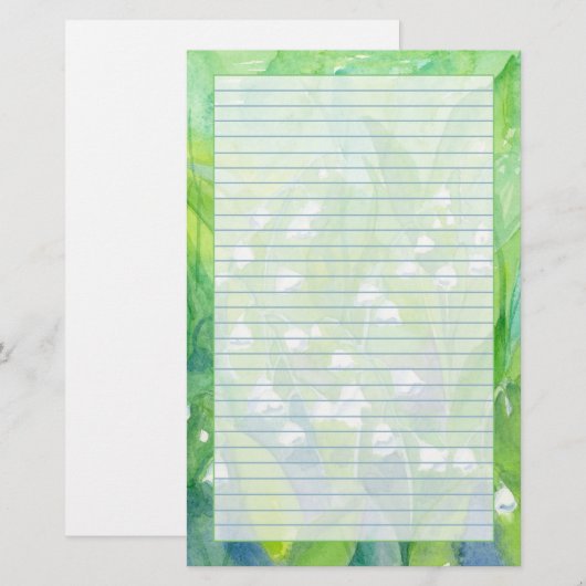 Lelie van de Valley Waterverf Flowers Lined Briefpapier (Voorkant / Achterkant)
