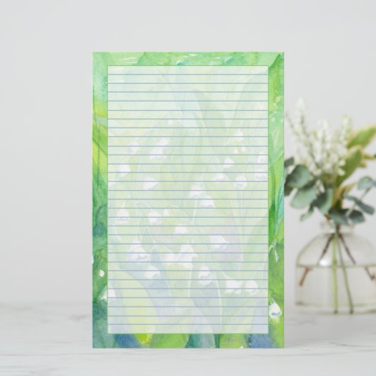 Lelie van de Valley Waterverf Flowers Lined Briefpapier (Staand voorkant)