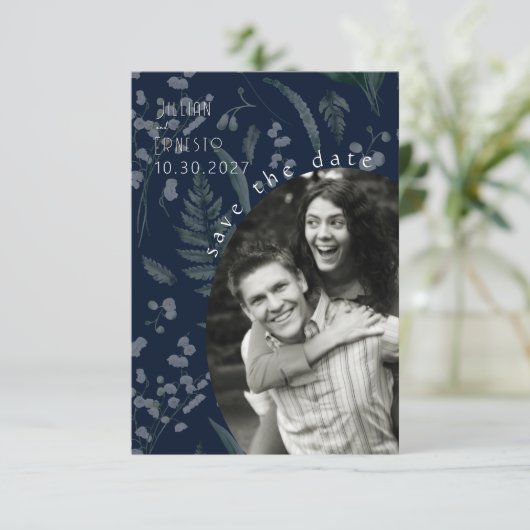 Lelie van het dal met varens || Donkerblauw (Staand voorkant)