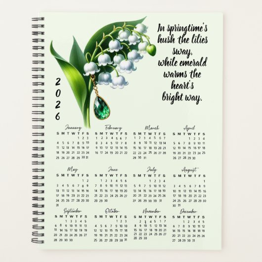 Lelie van het dal & Smaragd Mei Vers – 2026 Volled Planner (Voorkant)