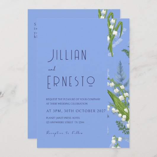 Lelie van Vallei | Lichtblauwe vaste stof met rand Kaart (Voorkant / Achterkant)