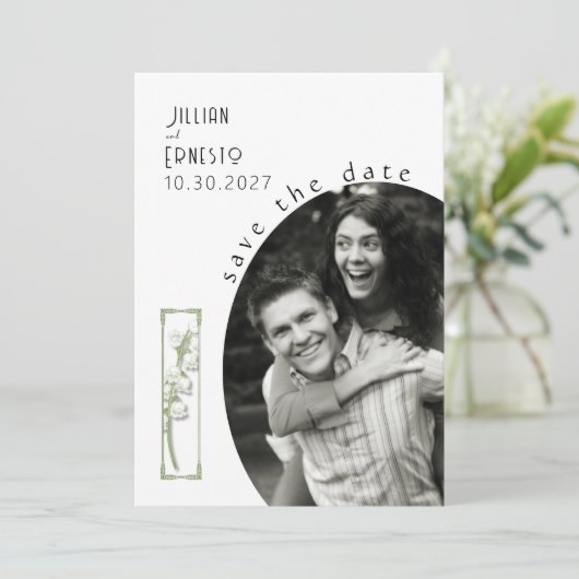 Lelie van Vallei | Wit Save the Date v2 Kaart (Staand voorkant)