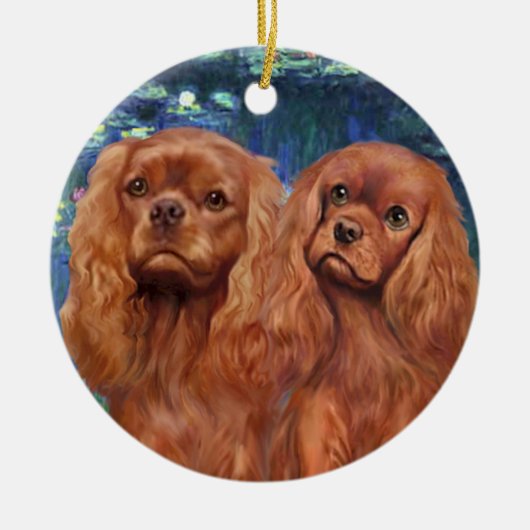 Lelies 5- Twee Robijn Cavaliers Keramisch Ornament (Voorkant)