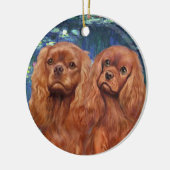 Lelies 5- Twee Robijn Cavaliers Keramisch Ornament (Links)