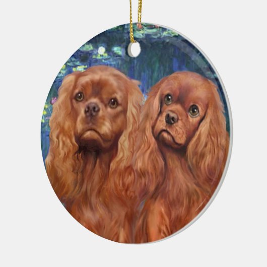 Lelies 5 - Twee Ruby Cavaliers Keramisch Ornament (Links)