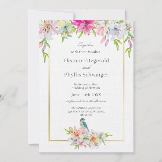 Lelies Bird Waterverf huwelijksuitnodiging Kaart (Voorkant)