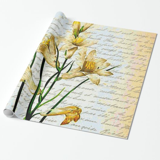 lelies en schrift cadeaupapier (Uitgerold)