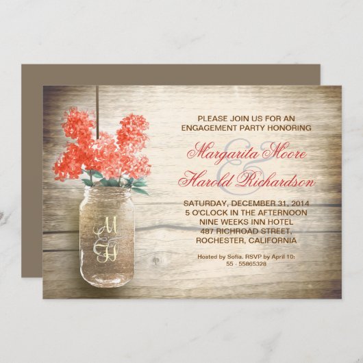 Lelies in Mason Jar Rustiek verlovingsfeest Uitnod Kaart (Voorkant / Achterkant)