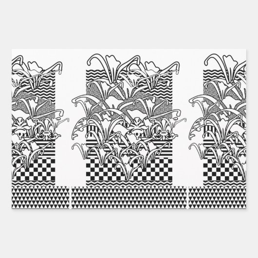 Lelies in zwart en wit inpakpapier vel (Voorkant)