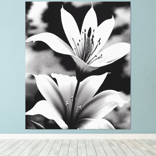 Lelies in zwart-wit Canvas Print (Insitu (Houten vloer))