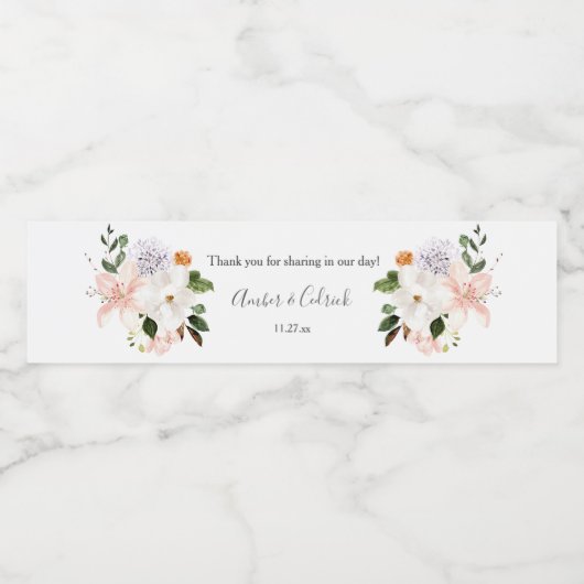 Lelies, Magnolia's, Rozen Bloemenbruiloft Waterfles Etiket (Enkel label)