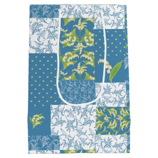 Lelies-of-the-Valley Blauw Faux Patchwork Patroon Medium Cadeauzakje (Achterkant)