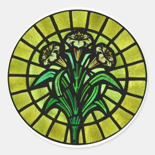 Lelies op Glas in lood Ronde Sticker (Voorkant)