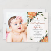 Lelies & Oranje Bloemen Foto Eerste Heilige Commun Kaart (Voorkant)