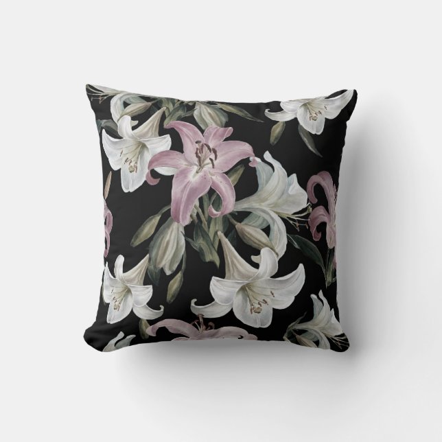 Lelies, roze wit, bloemmotief. kussen (Voorkant)
