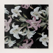 Lelies, roze wit, bloemmotief. legpuzzel (Horizontaal)