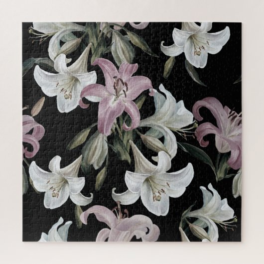 Lelies, roze wit, bloemmotief. legpuzzel (Verticaal)