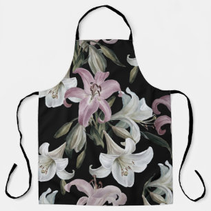 Lelies, roze wit, bloemmotief. schort