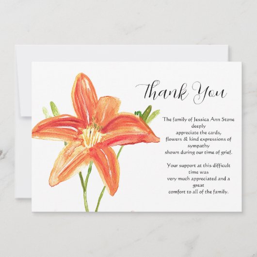 Lelies Sinaasappel Bloemenbegrafenis dood dank u Kaart (Voorkant)