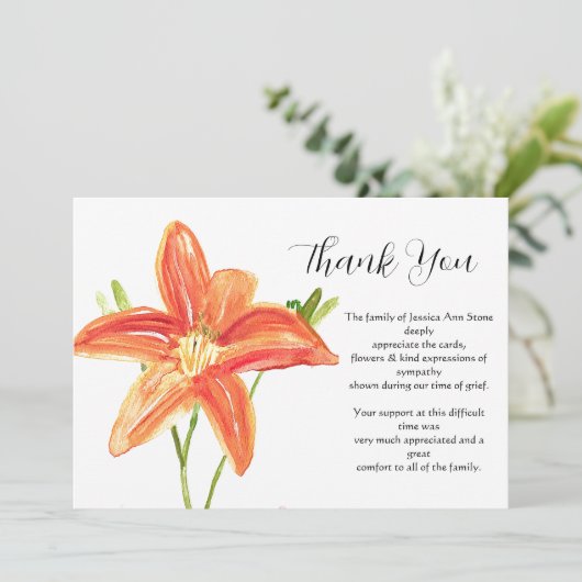 Lelies Sinaasappel Bloemenbegrafenis dood dank u Kaart (Staand voorkant)