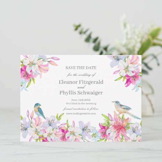 Lelies Waterverf bruiloft Save The Date (Staand voorkant)