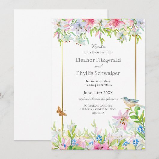 Lelies Waterverf bruiloft uitnodiging (Voorkant / Achterkant)