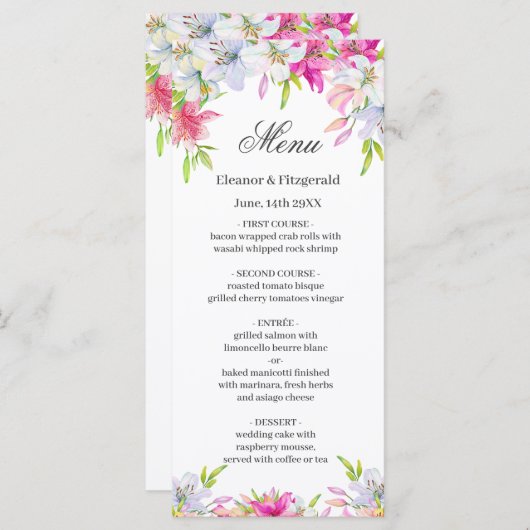 Lelies Waterverf Wedding Menu (Voorkant / Achterkant)