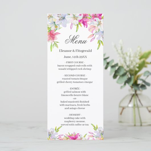 Lelies Waterverf Wedding Menu (Staand voorkant)