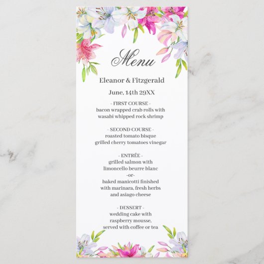 Lelies Waterverf Wedding Menu (Voorkant)