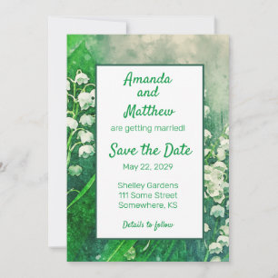 Lelietje-van-dalen bloemstuk save the date