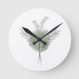 Lelietje-van-dalen botanische lijntekening aquarel ronde klok