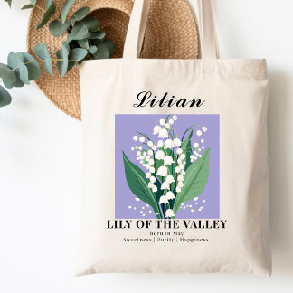 Lelietje-van-dalen katoen voor geboortemaand mei tote bag
