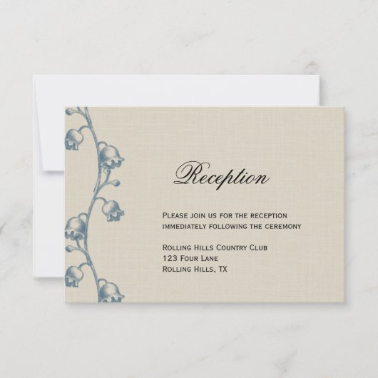 Lelietje-van-dalen op Ecru Linnen Trouwreceptie Kaart (Voorkant)