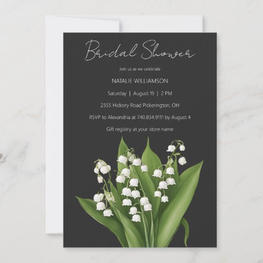 Lelietje-van-dalen op Zwarte Bruiloftsdouche Kaart (Voorkant)