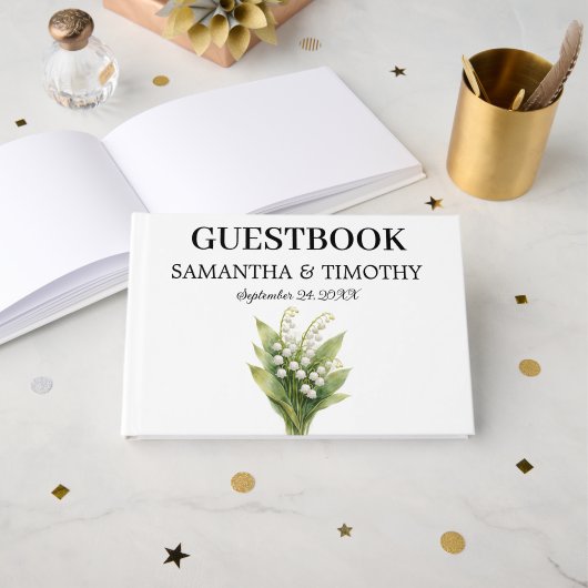 Lelietje-van-dalen Wit Bloem Bruiloft Gastenboek (Voorkant open)