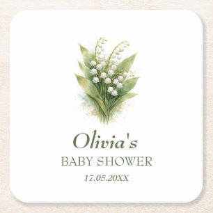 Lelietje-van-dalen Witte Bloemige Baby Shower Kartonnen Onderzetters