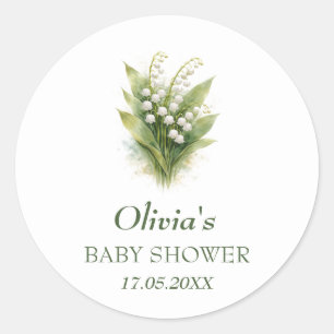Lelietje-van-dalen Witte Bloemige Baby Shower Ronde Sticker
