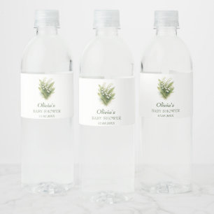 Lelietje-van-dalen Witte Bloemige Baby Shower Waterfles Etiket