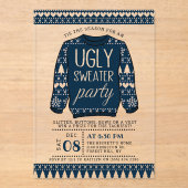 Lelijk Blauw Kersttrui Vakantie Party Acryl Uitnodigingen (Voorkant)