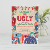 Lelijk "Eet Drink & wees lelijk" Christmas Sweater Feestdagenkaart (Staand voorkant)