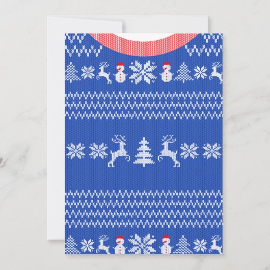 Lelijk gebreide trui kerstfeest blauw wit rood kaart (Achterkant)