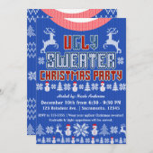 Lelijk gebreide trui kerstfeest blauw wit rood kaart (Voorkant / Achterkant)