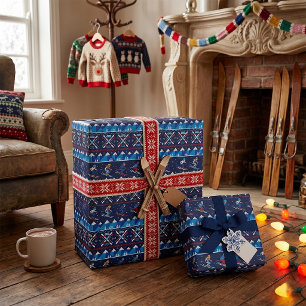 Lelijk Kerst Skihoutmotief Vakantie  Cadeaupapier