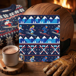 Lelijk Kerst Skihoutpatroon Vakantie Vierkante Sticker
