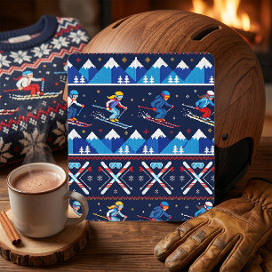 Lelijk Kerst Skihoutpatroon Vakantie Vierkante Sticker