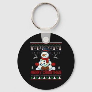 Lelijk Kerst Yoga Sneeuwman T-shirt Schattige Kers Sleutelhanger